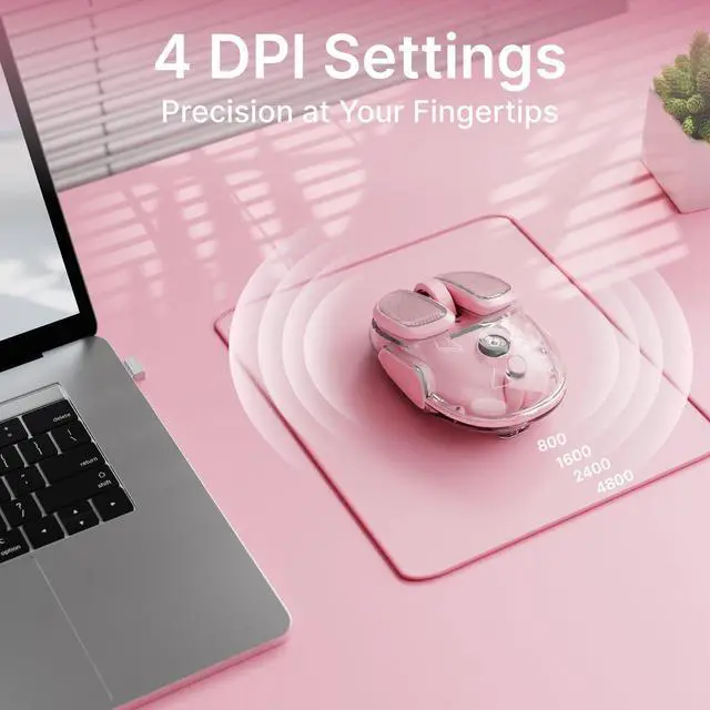 Alt view image 3 of 5 - SEUNKWANG EWEADN Q9 Wireless Clear Mouse Dual Mode Bluetooth & 2.4G USB Computer Mouse with RGB Lighting, Silent Clicks, Multi-Device Compatibility for Laptop, PC, MacBook, iPad Cute Mouse-Pink