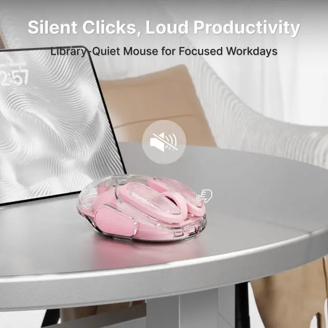 Alt view image 4 of 5 - SEUNKWANG EWEADN Q9 Wireless Clear Mouse Dual Mode Bluetooth & 2.4G USB Computer Mouse with RGB Lighting, Silent Clicks, Multi-Device Compatibility for Laptop, PC, MacBook, iPad Cute Mouse-Pink