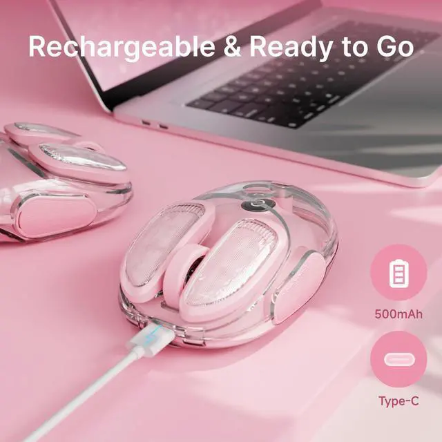 Alt view image 5 of 5 - SEUNKWANG EWEADN Q9 Wireless Clear Mouse Dual Mode Bluetooth & 2.4G USB Computer Mouse with RGB Lighting, Silent Clicks, Multi-Device Compatibility for Laptop, PC, MacBook, iPad Cute Mouse-Pink