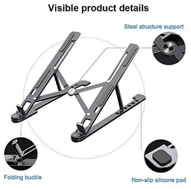 Alt view image 4 of 5 - Jonwelsy Laptop Stand, Adjustable Tablet Stand, Aluminum Alloy Foldable Portable Holder, Compatible with MacBook Air Pro, Dell XPS, HP, Lenovo, More 10-13 inches Laptops, iPad (Small,Silver)