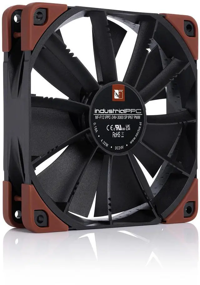 Alt view image 2 of 5 - Noctua NF-F12 iPPC-24V-3000 SP IP67 PWM, Heavy Duty Cooling Fan, 4-Pin, 3000 RPM, 24V Version (120mm, Black)