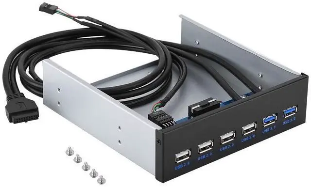 Main image of Front Panel USB Hub 6 Port, 4 Port USB 2.0 + 2 Port USB 3.0 Drive Bay 5.25 Inch with 9/19 Pin Connector for Desktop Computer Multi Connection