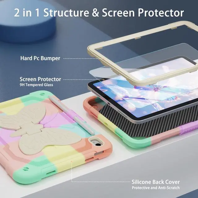 Alt view image 3 of 5 - ACEMO iPad 10th Generation Case 10.9 inch/iPad (A16) 11th Generation Case 11 inch with Screen Protector/Shoulder Strap/Pencil Holder/Kickstand Cute Kids Girls Cover for iPad 2022 2025, Rose Gold