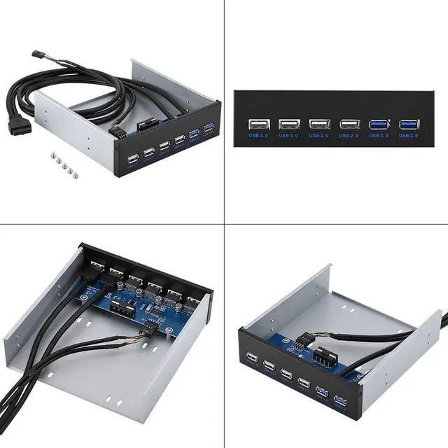 Alt view image 3 of 5 - Front Panel USB Hub 6 Port, 4 Port USB 2.0 + 2 Port USB 3.0 Drive Bay 5.25 Inch with 9/19 Pin Connector for Desktop Computer Multi Connection