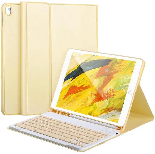 Main image of AHYWTAN Keyboard Case for iPad 9/8/7th Gen 10.2'',Case with Keyboard ipad 10.2 inch,Keyboard for iPad 9th Gen,Bluetooth Keyboard for iPad 10.2,iPad Keyboard Case 9th Gen with Pencil Holder (Yellow)