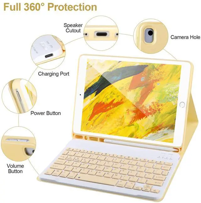 Alt view image 5 of 5 - AHYWTAN Keyboard Case for iPad 9/8/7th Gen 10.2'',Case with Keyboard ipad 10.2 inch,Keyboard for iPad 9th Gen,Bluetooth Keyboard for iPad 10.2,iPad Keyboard Case 9th Gen with Pencil Holder (Yellow)