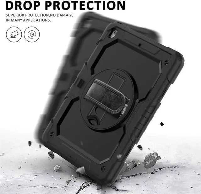 Alt view image 4 of 5 - iPad 9th/8th/7th Generation Case, iPad 10.2 Case 2021/2020/2019, [Kid Proof] ambison Full Body Protective Case with 9H Tempered Glass Screen Protector, 360deg Rotatable Kickstand & Hand Strap (Black)