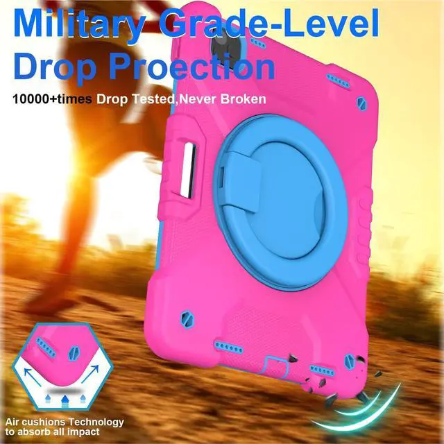 Alt view image 5 of 5 - Andnary Case for iPad Pro 11 Inch 4th 2022/3rd 2021/2nd 2020/1st Gen 2018, iPad Air 10.9 Inch 2022/2020 5th/4th Generation Case with Pencil Holder/360deg Rotating Handle Stand, Pink+Blue