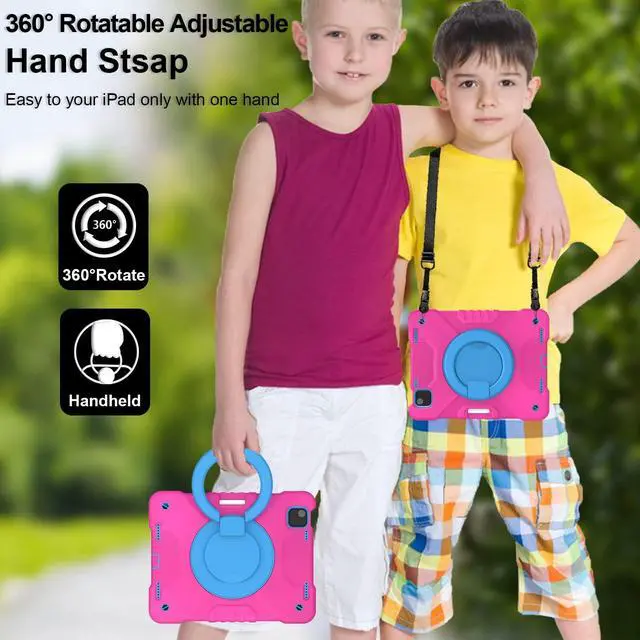 Alt view image 4 of 5 - Andnary Case for iPad Pro 11 Inch 4th 2022/3rd 2021/2nd 2020/1st Gen 2018, iPad Air 10.9 Inch 2022/2020 5th/4th Generation Case with Pencil Holder/360deg Rotating Handle Stand, Pink+Blue