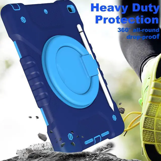 Alt view image 5 of 5 - Andnary Case for iPad 10.2 inch 9th/8th/7th Generation, Heavy Shockproof Protective Cover with 360deg Rotating Handle/Bracket/Pen Holder/Shoulder Strap, Case for iPad 2021/2020/2019, Navy+Blue