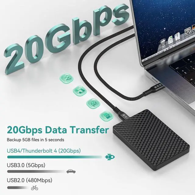 Alt view image 2 of 5 - Angusplay Long USB 4 Cable for Thunderbolt 4 Cable 16.4ft 20Gbps, USB-C Monitor Cable 4K Video Output, 100W Fast Charging Compatible with Thunderbolt 3, USB 3, for MacBook, DELL XPS, Surface Pro