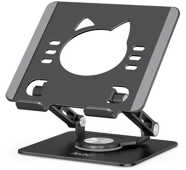 Main image of Aoviho Tablet Stand 360deg Rotating Aluminum Holder, Adjustable, Portable and Foldable Monitors Stand for iPads, Compatible with 4-12.9" Tablets, Ink Black