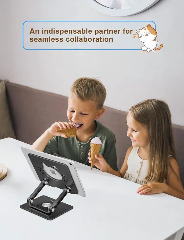 Alt view image 5 of 5 - Aoviho Tablet Stand 360deg Rotating Aluminum Holder, Adjustable, Portable and Foldable Monitors Stand for iPads, Compatible with 4-12.9" Tablets, Ink Black