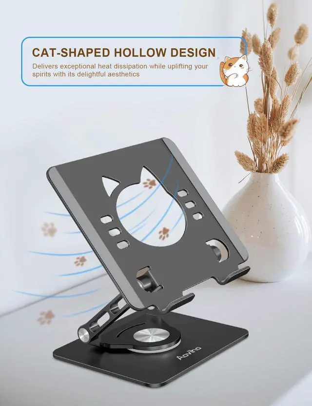 Alt view image 4 of 5 - Aoviho Tablet Stand 360deg Rotating Aluminum Holder, Adjustable, Portable and Foldable Monitors Stand for iPads, Compatible with 4-12.9" Tablets, Ink Black