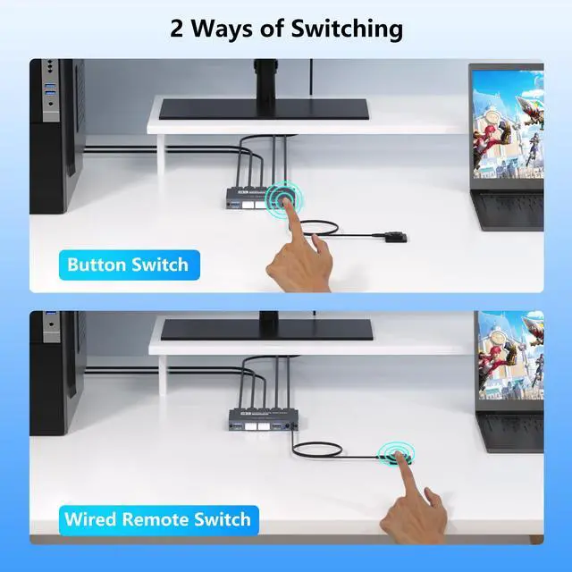 Alt view image 3 of 5 - KVM Switch 1 Monitors 2 Computers, 4K@60Hz KVM Switch, USB3.0 Switch, KVM Switches for 2 Computers Sharing Monitor Keyboard Mouse Printer, Included 2 HDMI Cables 2 USB Cables and Controller (Gray)