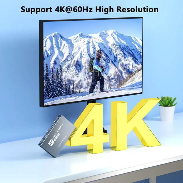 Alt view image 5 of 5 - KVM Switch 1 Monitors 2 Computers, 4K@60Hz KVM Switch, USB3.0 Switch, KVM Switches for 2 Computers Sharing Monitor Keyboard Mouse Printer, Included 2 HDMI Cables 2 USB Cables and Controller (Gray)