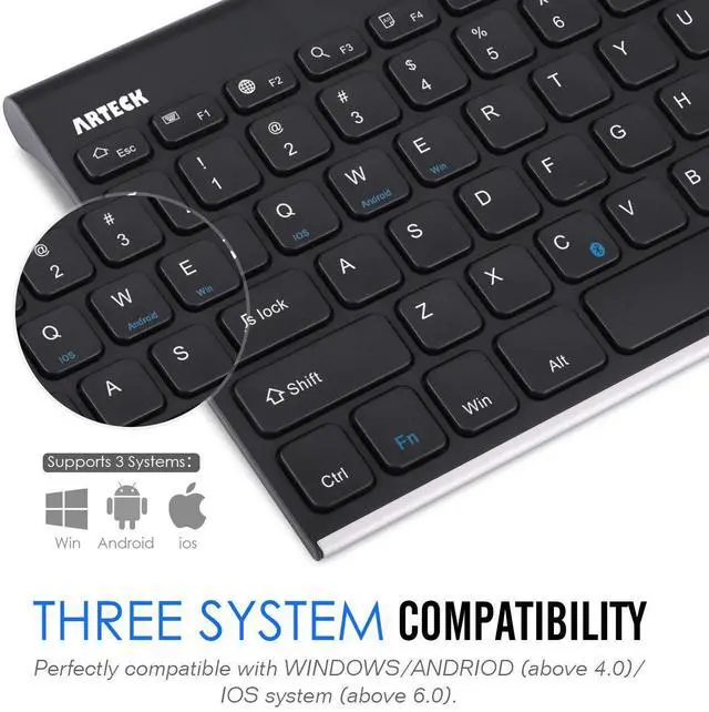 Alt view image 3 of 5 - Arteck Bluetooth Keyboard, Stainless Steel Universal Portable Wireless Bluetooth Keyboard for iOS iPad 10.2-inch, Air, Pro, Mini, Android, Windows Tablets PC Smartphone Built in Rechargeable Battery