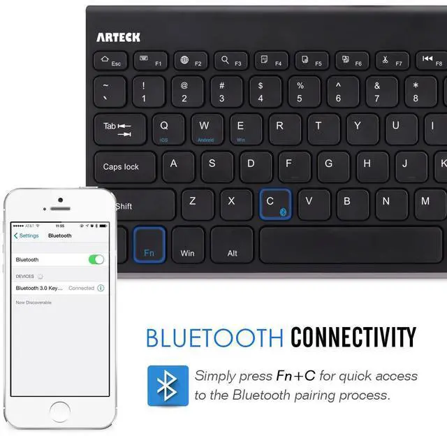 Alt view image 5 of 5 - Arteck Bluetooth Keyboard, Stainless Steel Universal Portable Wireless Bluetooth Keyboard for iOS iPad 10.2-inch, Air, Pro, Mini, Android, Windows Tablets PC Smartphone Built in Rechargeable Battery
