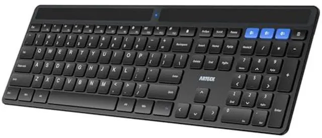 Main image of Arteck Solar Bluetooth Keyboard, Universal Multi-Device Full Size Wireless Keyboard for Windows iOS Android Computer Desktop PC Laptop Surface Tablet Smartphone Rechargeable Battery