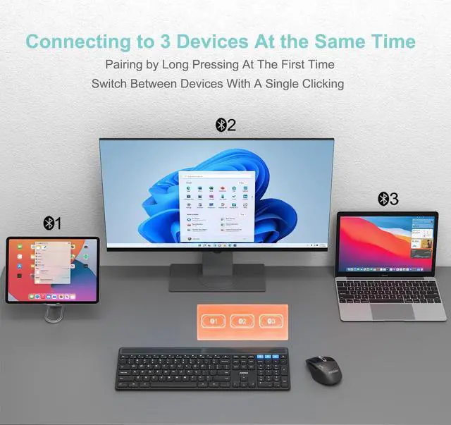 Alt view image 2 of 5 - Arteck Solar Bluetooth Keyboard, Universal Multi-Device Full Size Wireless Keyboard for Windows iOS Android Computer Desktop PC Laptop Surface Tablet Smartphone Rechargeable Battery