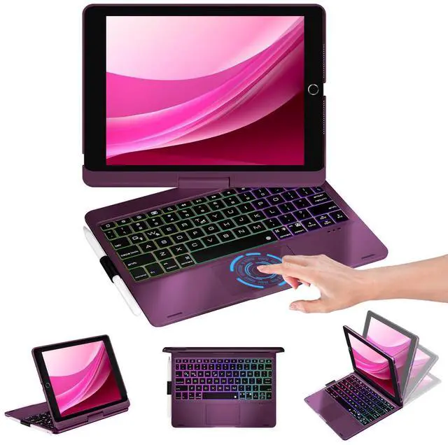 Main image of Baisla iPad 9th Generation Case with Keyboard 10.2" (2021), 360deg Rotatable with Trackpad & Rainbow Backlit, iPad Keyboard case for 9th/8th/7th, iPad Air 3, iPad Pro 10.5 (Raspberry)