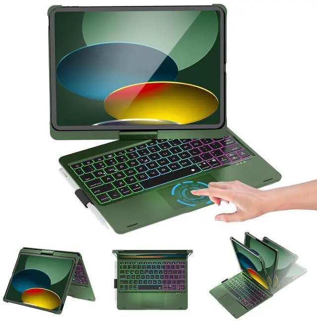 Main image of Baisla iPad 10th Generation Case with Keyboard 10.9"&iPad 11th A16& iPad Air 11 M3/M2, Multi Trackpad, Large Battery Capacity,360 Swivel&Backlit for iPad Air 5/4,iPad Pro 11 4th/3rd/2nd/1st-Dark Green