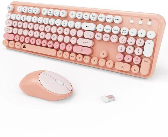 Main image of Wireless Keyboard and Mouse Combo, 2.4GHz Colorful Typewriter Cute Full-Sized Round Keycaps Keyboard for Office Computer PC Desktops Laptop
