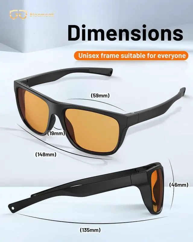 Alt view image 5 of 5 - Bloomoak Gaming Glasses for Men|Orange Blue Light Blocking Square Glasses for Sleeping|Anti-Fatigue for Computer/Screen(XL)