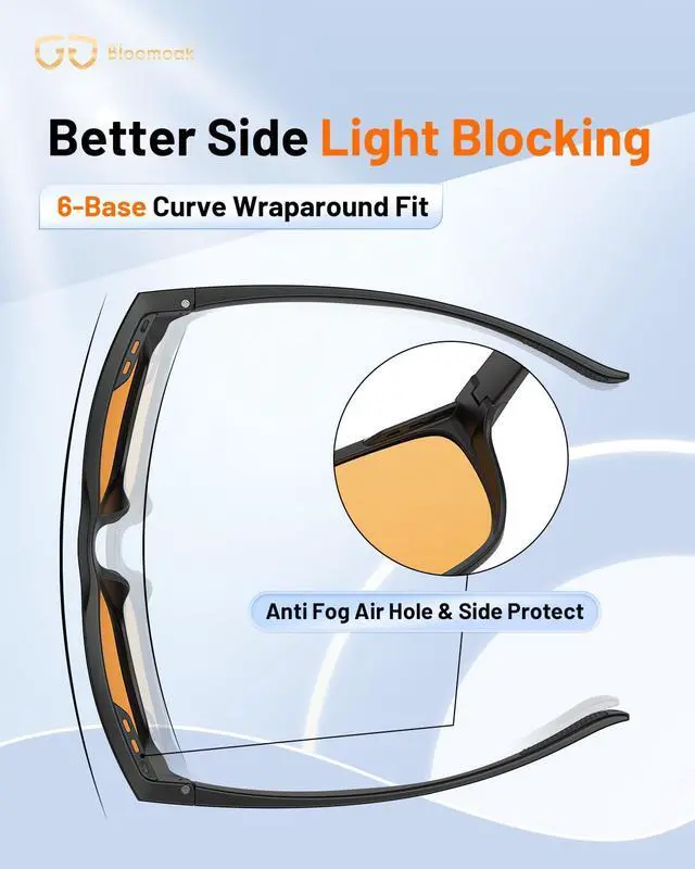 Alt view image 4 of 5 - Bloomoak Gaming Glasses for Men|Orange Blue Light Blocking Square Glasses for Sleeping|Anti-Fatigue for Computer/Screen(XL)