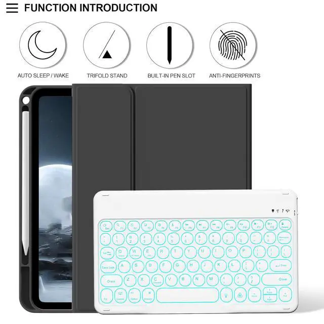 Alt view image 3 of 5 - BQDIYOO for iPad 11th 10th Generation Case with Keyboard 2025 2022, 11 inch A16/10.9" 7 Color Backlit Wireless Detachable Keyboard Case with Pencil Holder, Auto Sleep/Wake Tablet Cover, Black