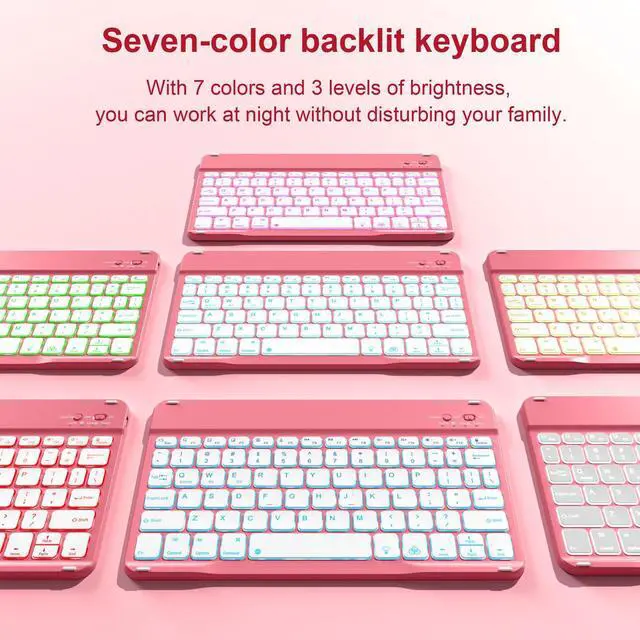 Alt view image 4 of 5 - BQDIYOO Case for iPad Air 11-inch M3/M2 (2025/2024), Folio Cover with Pencil Holder for iPad Air 7th 6th 11"/Air 5th 4th Gen 10.9 inch Case with 7-Color Backlit Detachable Bluetooth Keyboard, Red