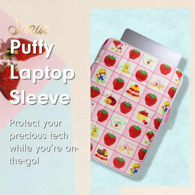 Alt view image 5 of 5 - Sonix | Puffy Laptop Sleeve | 15-16 Inch, Quilted Pillow Puffer Laptop Carrying Case, Computer Sleeve | Strawberry Shortcake Checkered