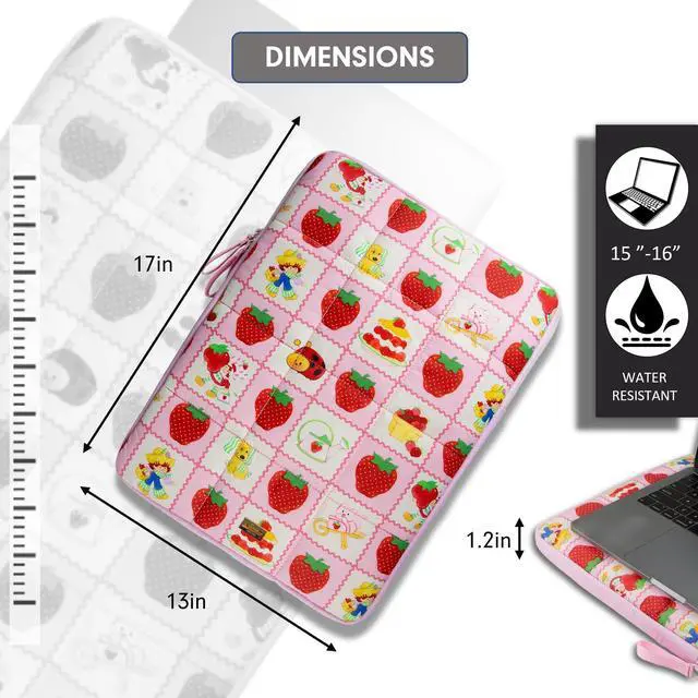 Alt view image 4 of 5 - Sonix | Puffy Laptop Sleeve | 15-16 Inch, Quilted Pillow Puffer Laptop Carrying Case, Computer Sleeve | Strawberry Shortcake Checkered
