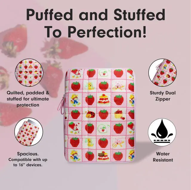 Alt view image 3 of 5 - Sonix | Puffy Laptop Sleeve | 15-16 Inch, Quilted Pillow Puffer Laptop Carrying Case, Computer Sleeve | Strawberry Shortcake Checkered