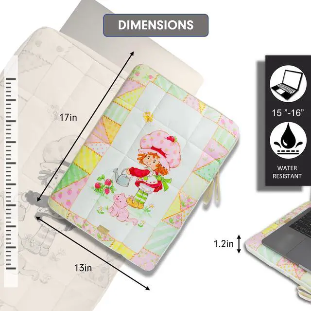 Alt view image 3 of 5 - Sonix | Puffy Laptop Sleeve | 15-16 Inch, Quilted Pillow Puffer Laptop Carrying Case, Computer Sleeve | Strawberry Shortcake Patchwork Floral