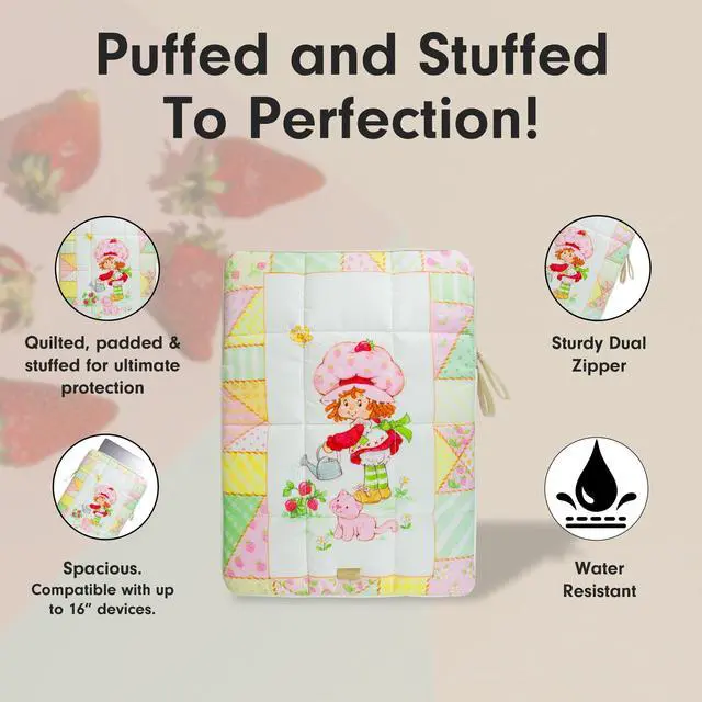 Alt view image 5 of 5 - Sonix | Puffy Laptop Sleeve | 15-16 Inch, Quilted Pillow Puffer Laptop Carrying Case, Computer Sleeve | Strawberry Shortcake Patchwork Floral