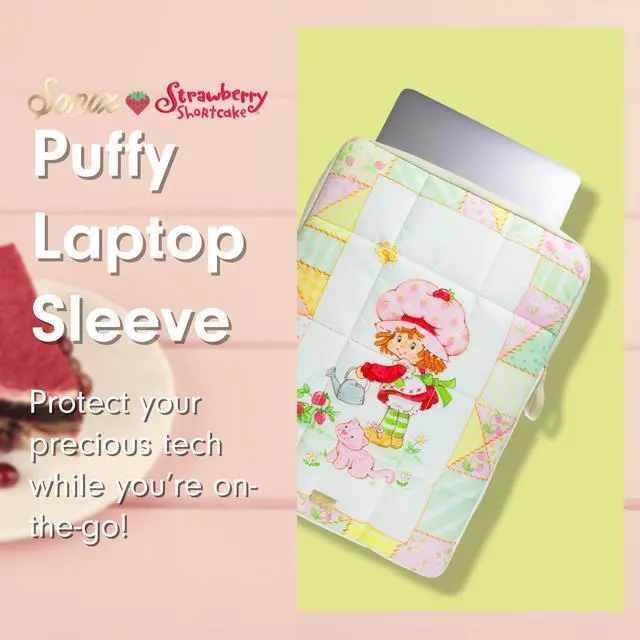 Alt view image 4 of 5 - Sonix | Puffy Laptop Sleeve | 15-16 Inch, Quilted Pillow Puffer Laptop Carrying Case, Computer Sleeve | Strawberry Shortcake Patchwork Floral