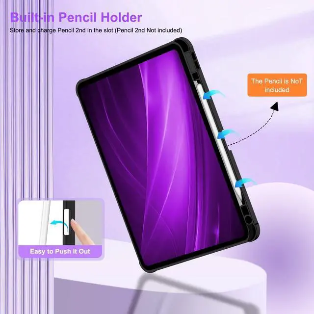 Alt view image 3 of 5 - Casetego for iPad Pro 13 Inch (M4) 2024 Case with Pencil Holder,360degRotating Adjustable Stand Protective Cover,All Butterfly
