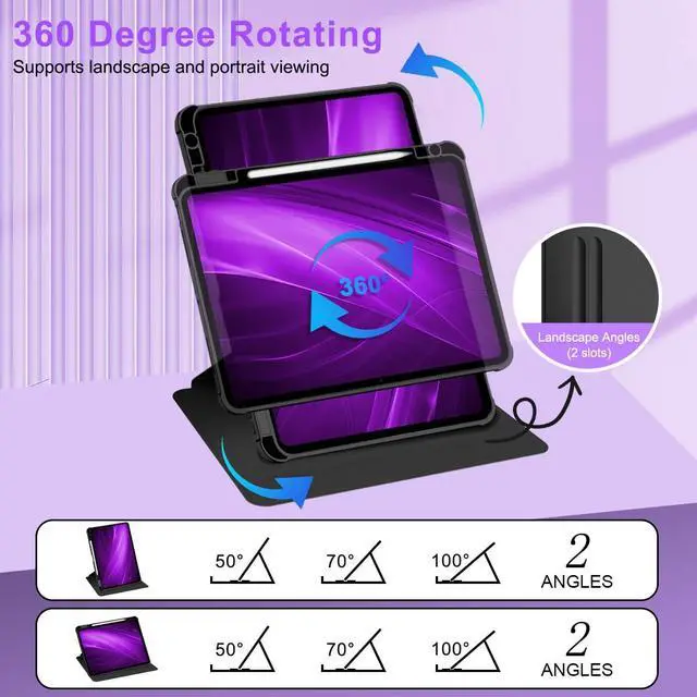 Alt view image 4 of 5 - Casetego for iPad Pro 13 Inch (M4) 2024 Case with Pencil Holder,360degRotating Adjustable Stand Protective Cover,All Butterfly