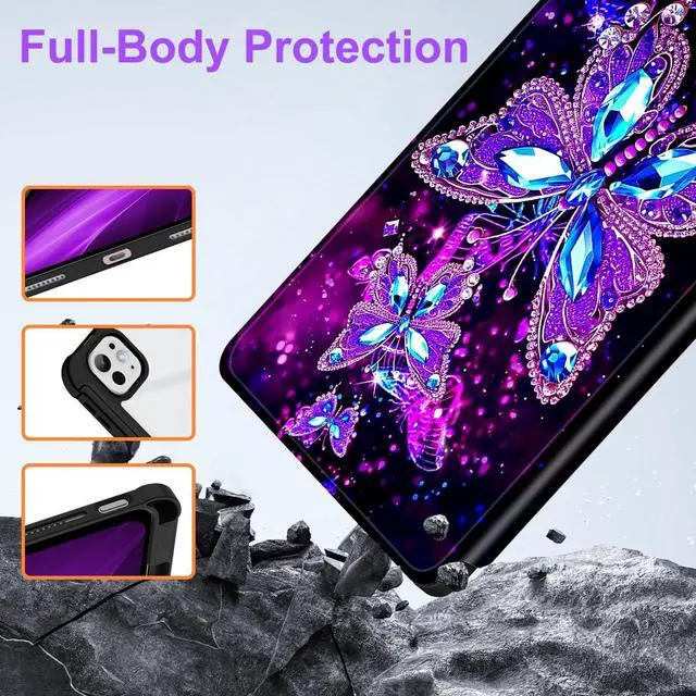 Alt view image 5 of 5 - Casetego for iPad Pro 13 Inch (M4) 2024 Case with Pencil Holder,360degRotating Adjustable Stand Protective Cover,All Butterfly
