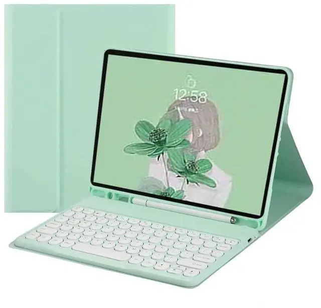 Main image of QIYIBOCASE Cute Keyboard Case for iPad Pro 11 2022 4th/3rd/2nd Generation,Round Keys Detachable Magnets Bluetooth Keyboard Case with Pencil Holder for Girly Women(Mint Green)