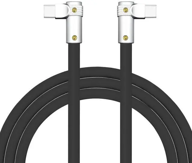 Main image of chubbycable FlexElbow Pro - 90 Degree Design 240W Fast Charge Cable Ultra-Thick Silicone Right Angle USB C Cable Phone Tablets Charging Cord, Black, Double Elbow Type C to Type C, 1.64FT