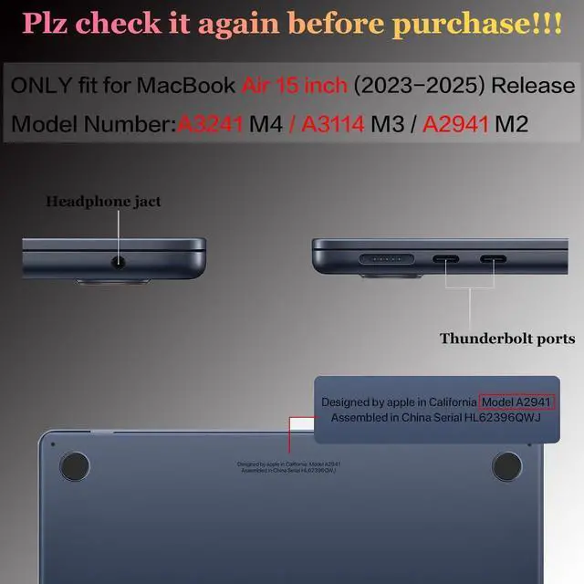 Alt view image 2 of 5 - CISSOOK Compatible with MacBook Air 15 inch Case 2025 2024 2023 Release M4 M3 M2 Chip A2941 A3114 A3241, Plastic Hard Shell Case with Keyboard Cover & Screen Protector, Muti-Color Painting