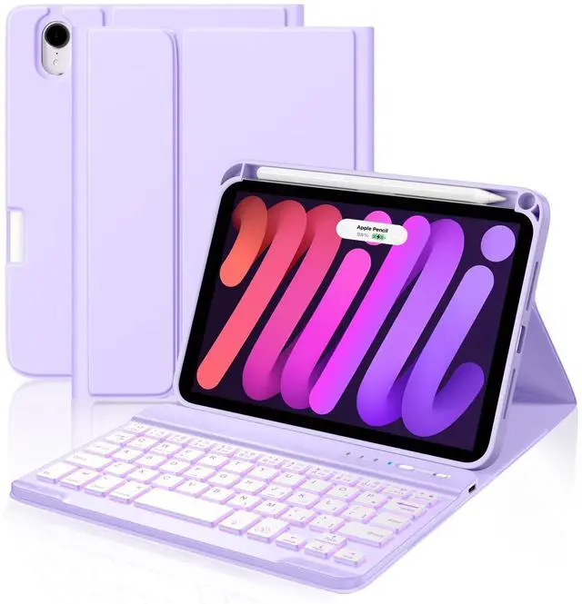Main image of Cousper for iPad Mini 7 Keyboard Case A17 Pro 2024/iPad Mini 6 Generation Case with Keyboard 2021 8.3 Inch, Pencil Holder, 7 Color Backlit Detachable Keyboard Cover for iPad Mini 7th/6th Gen,Purple