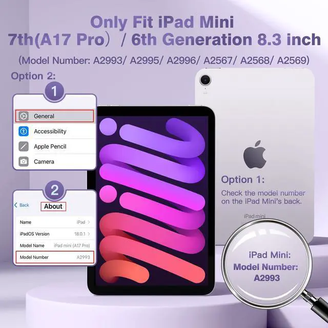 Alt view image 2 of 5 - Cousper for iPad Mini 7 Keyboard Case A17 Pro 2024/iPad Mini 6 Generation Case with Keyboard 2021 8.3 Inch, Pencil Holder, 7 Color Backlit Detachable Keyboard Cover for iPad Mini 7th/6th Gen,Purple