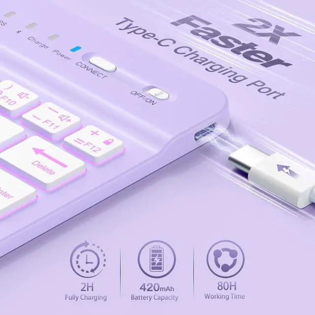 Alt view image 3 of 5 - Cousper for iPad Mini 7 Keyboard Case A17 Pro 2024/iPad Mini 6 Generation Case with Keyboard 2021 8.3 Inch, Pencil Holder, 7 Color Backlit Detachable Keyboard Cover for iPad Mini 7th/6th Gen,Purple