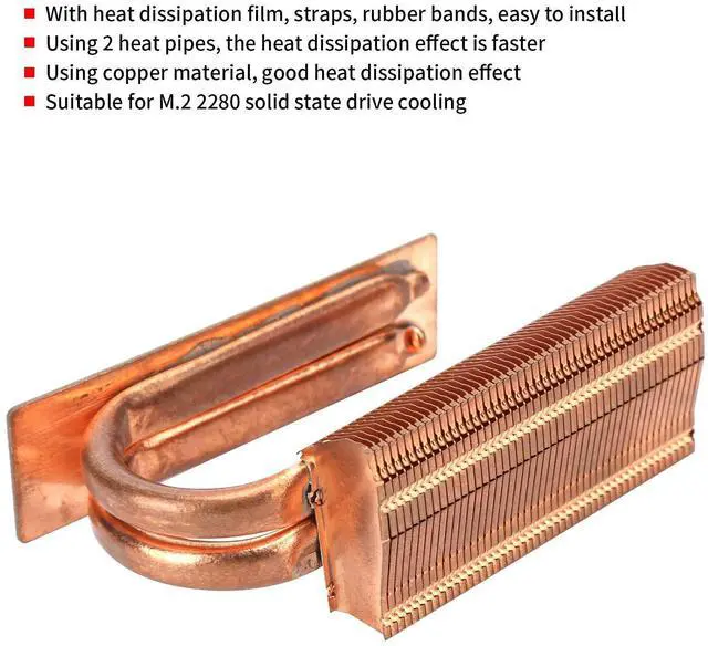Alt view image 2 of 5 - M.2 SSD Heatsink, M.2 2280 Solid State Drive Cooler, Copper SSD Heat Sink with Heat Dissipation Film for M.2 2280 SSD, Computer Accessories