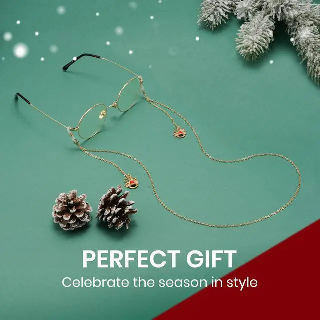 Alt view image 2 of 5 - Cyxus Women Blue Light Blocking Glasses with Festive Bell glasses chain Round Metal Fake Eyeglasses Gold Frame