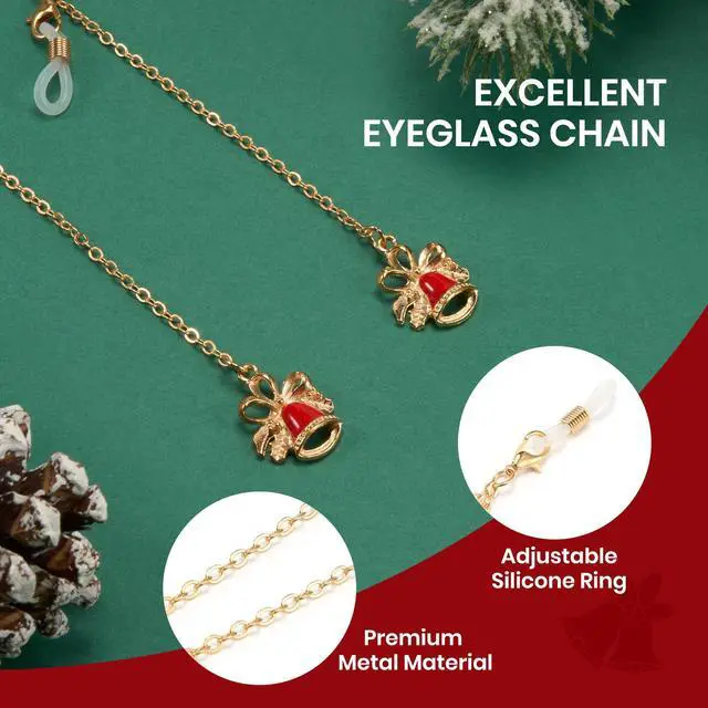 Alt view image 3 of 5 - Cyxus Women Blue Light Blocking Glasses with Festive Bell glasses chain Round Metal Fake Eyeglasses Gold Frame