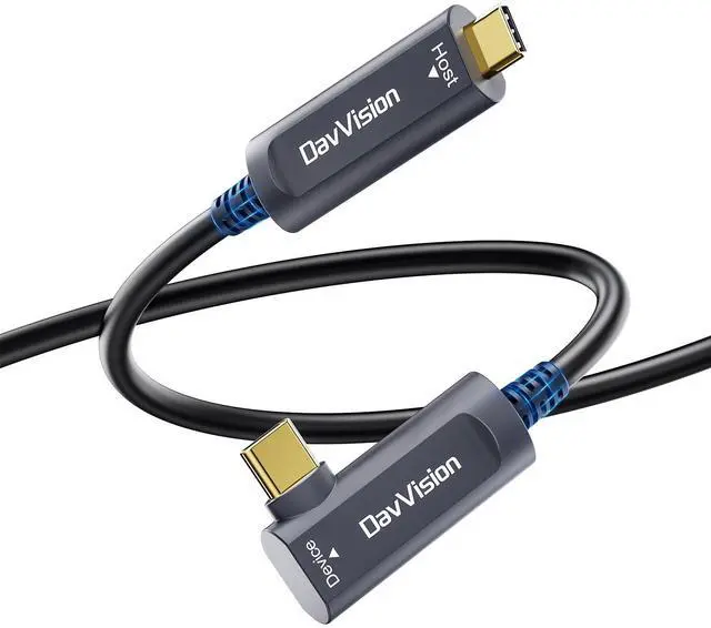 Main image of DavVision USB C Fiber Optic Cable Right Angle 33 FT, 10Gbps USB 3.2 Gen2 Active USB C Cable(No Power), Ultra Slim & Long Distance for Business Solution,Logitech 4K Camera,VR/AR,Video Conference